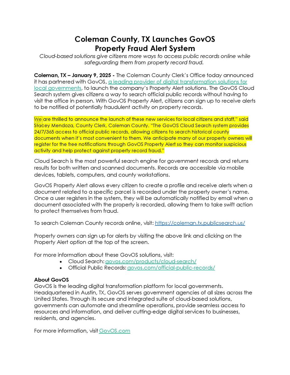 Property Alert Release